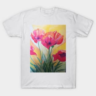 Red poppies in the sunshine watercolour painting T-Shirt